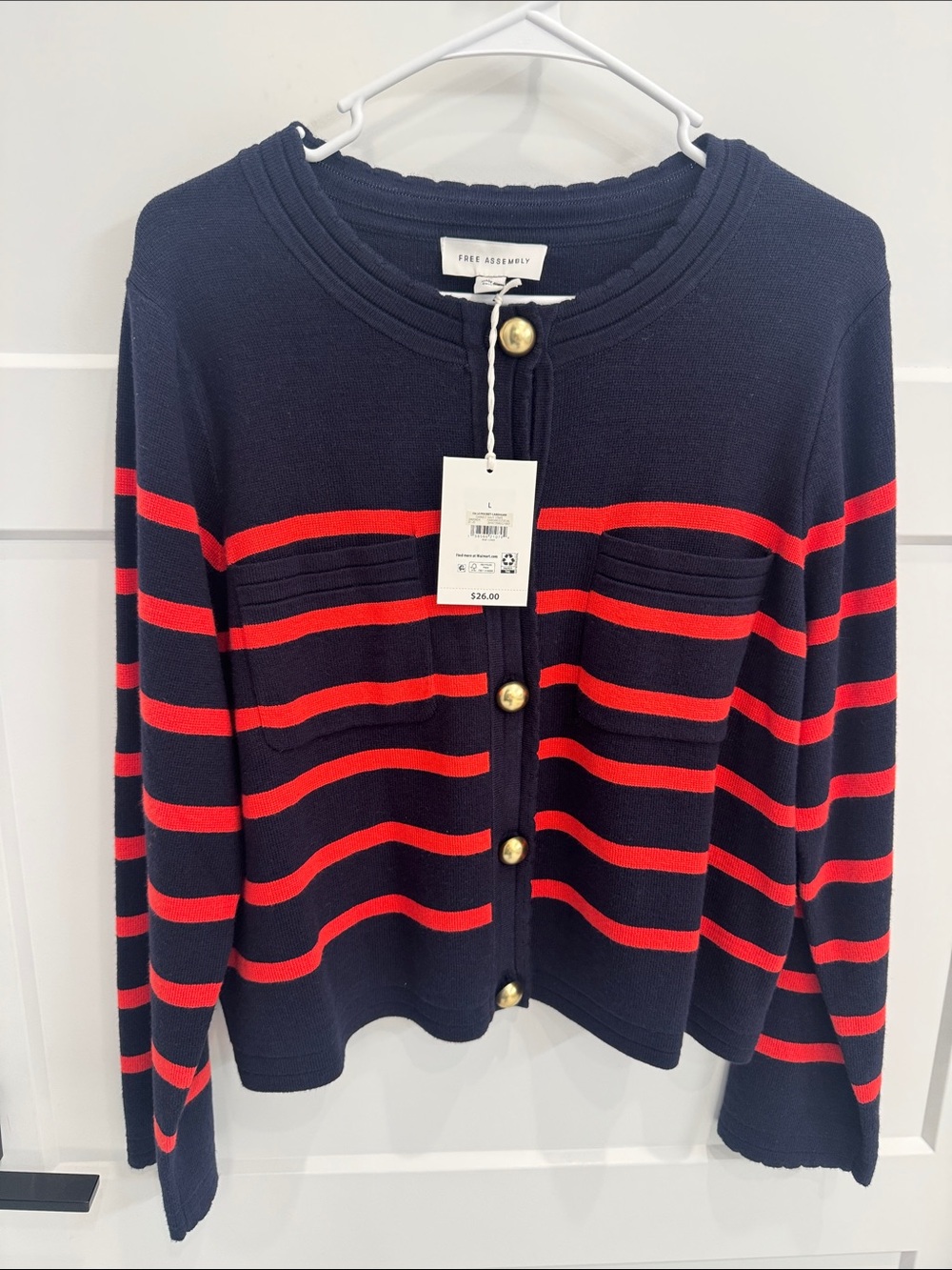 Free Assembly Navy & Red Striped Button Cardigan